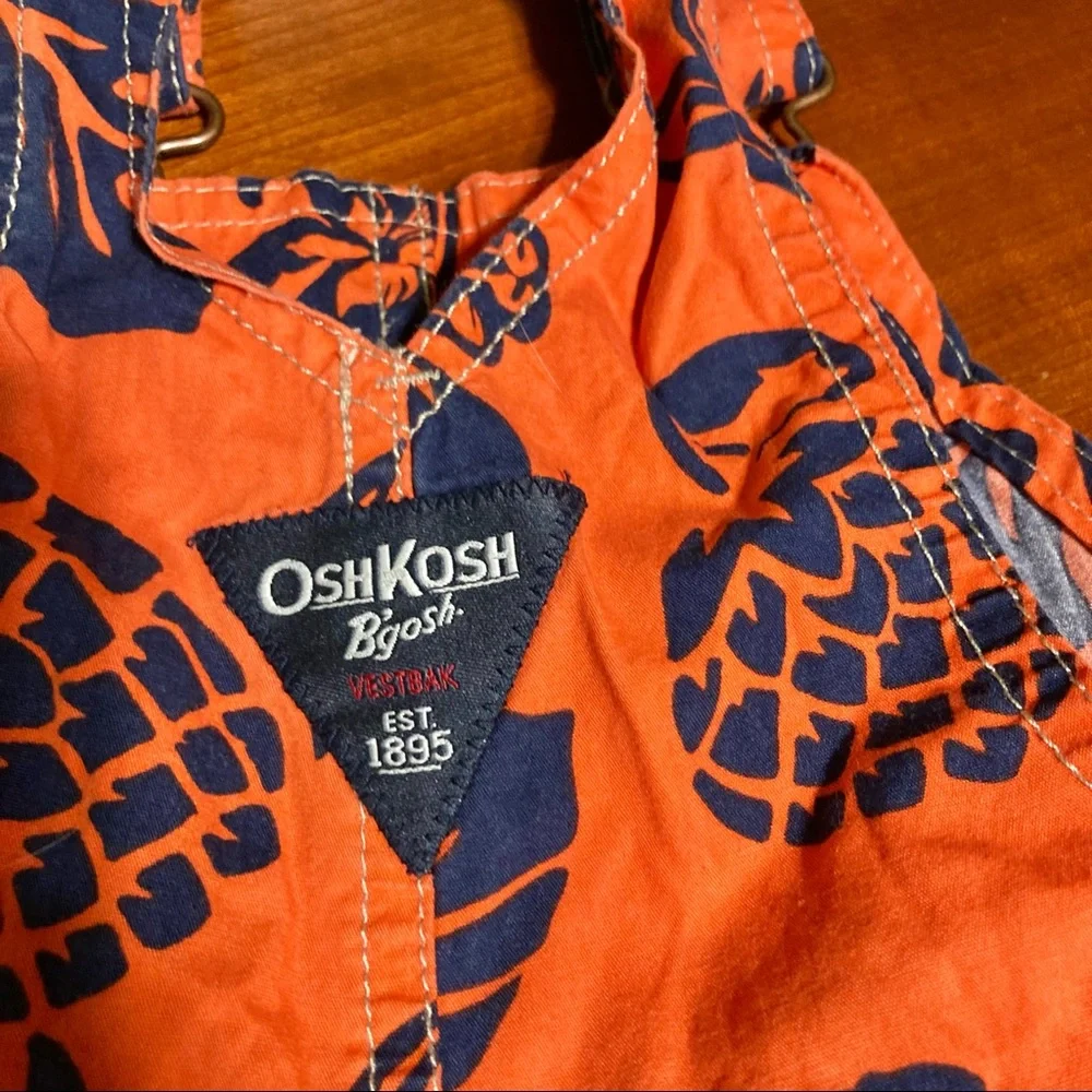 OSHKOSH Bgosh Hawaiian Overall Shorts Orange Navy Blue Floral Unisex 18 Months